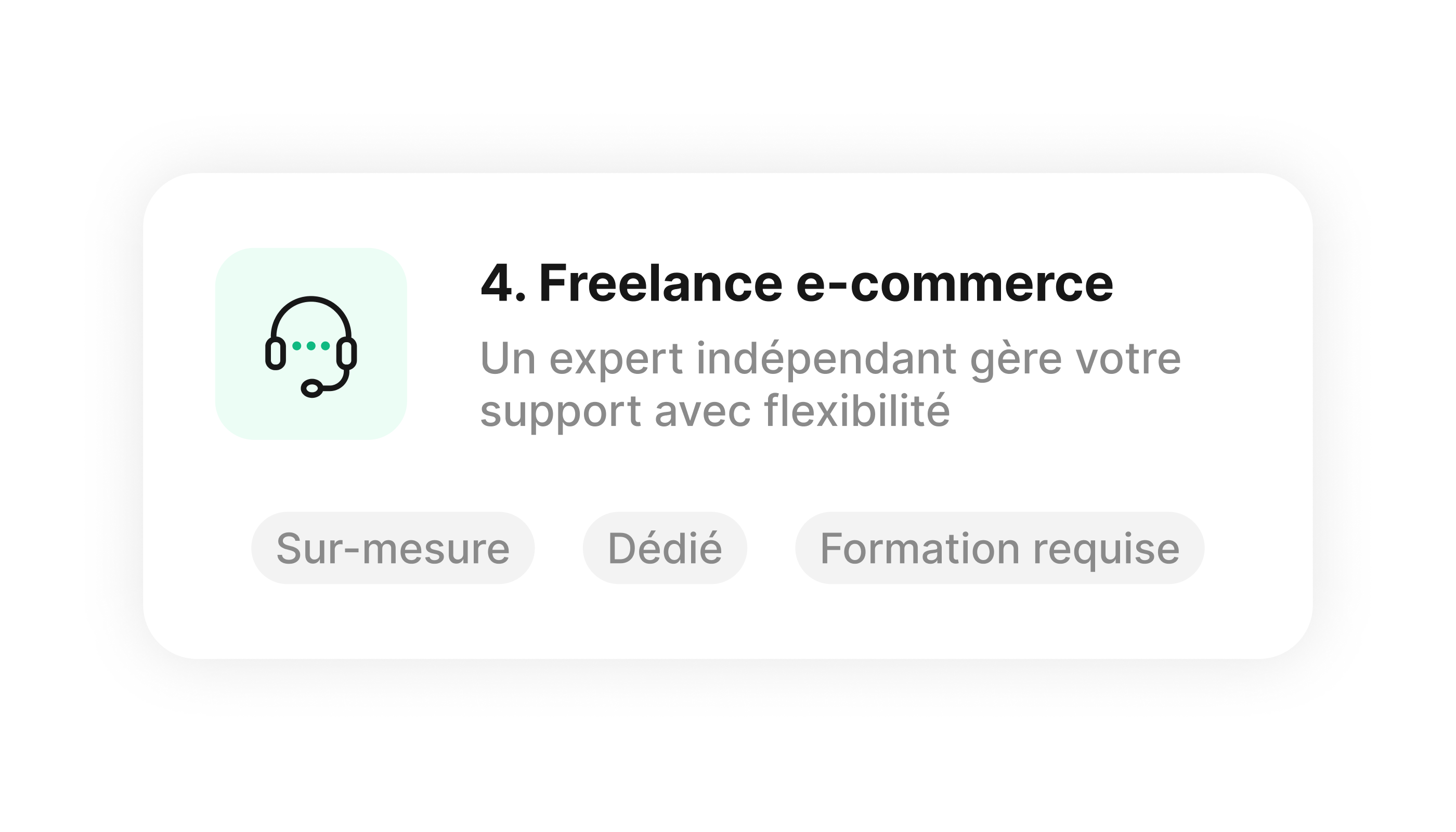 Ecommerce freelancer card highlighting tailored support, a dedicated resource and required training