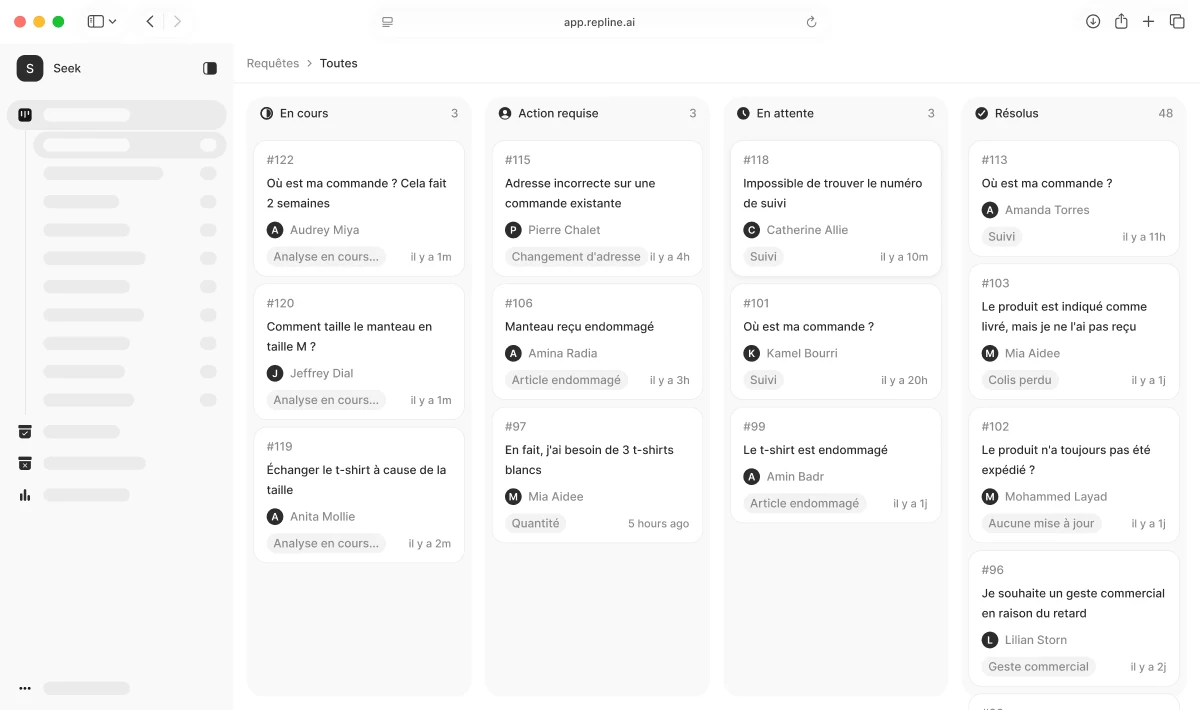 Capture d'écran Repline des workflows automatisés